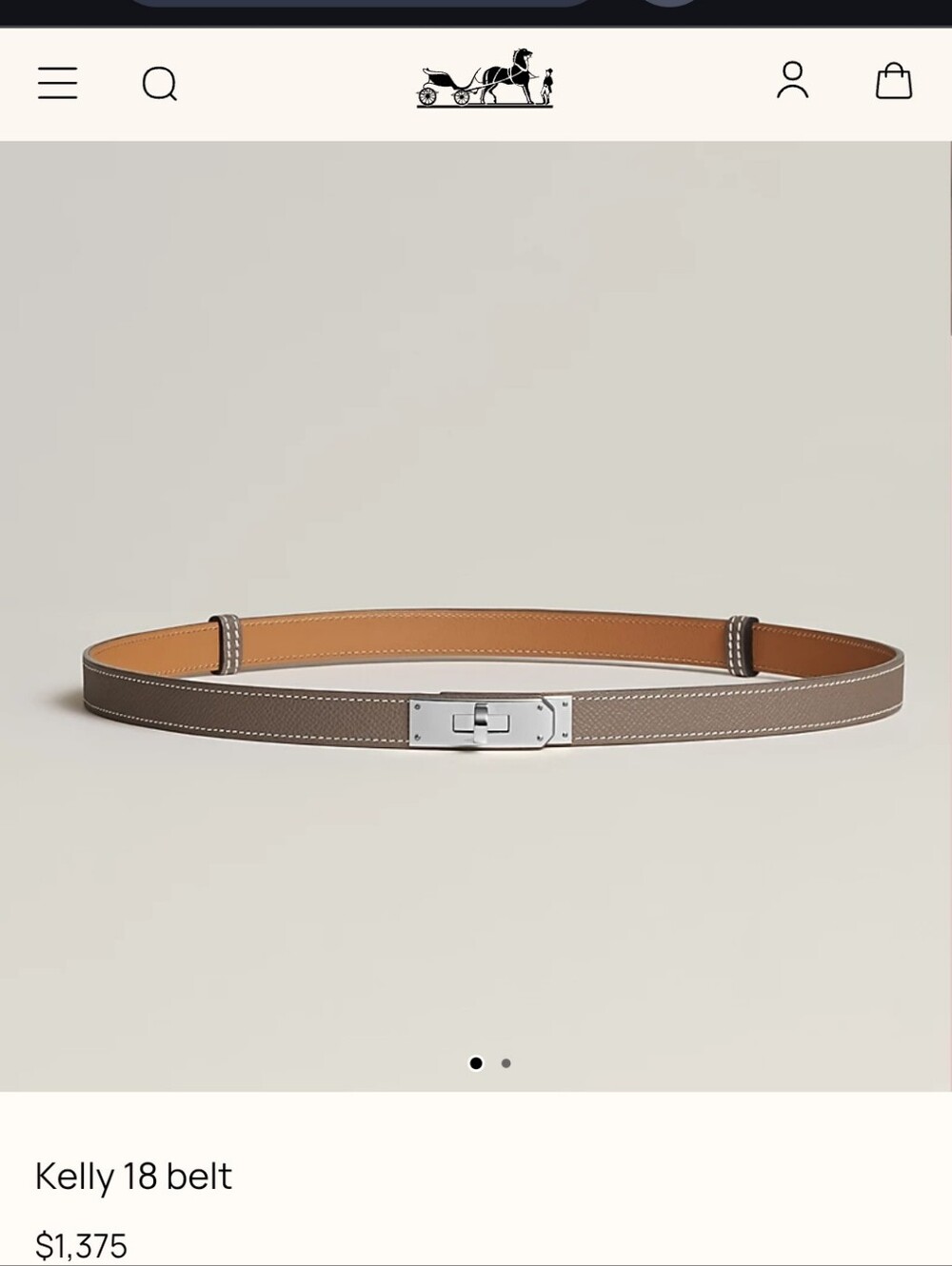 Hermes Kelly 18 Belt Etoupe Silver Palladium Hardware Adjustable New In Box